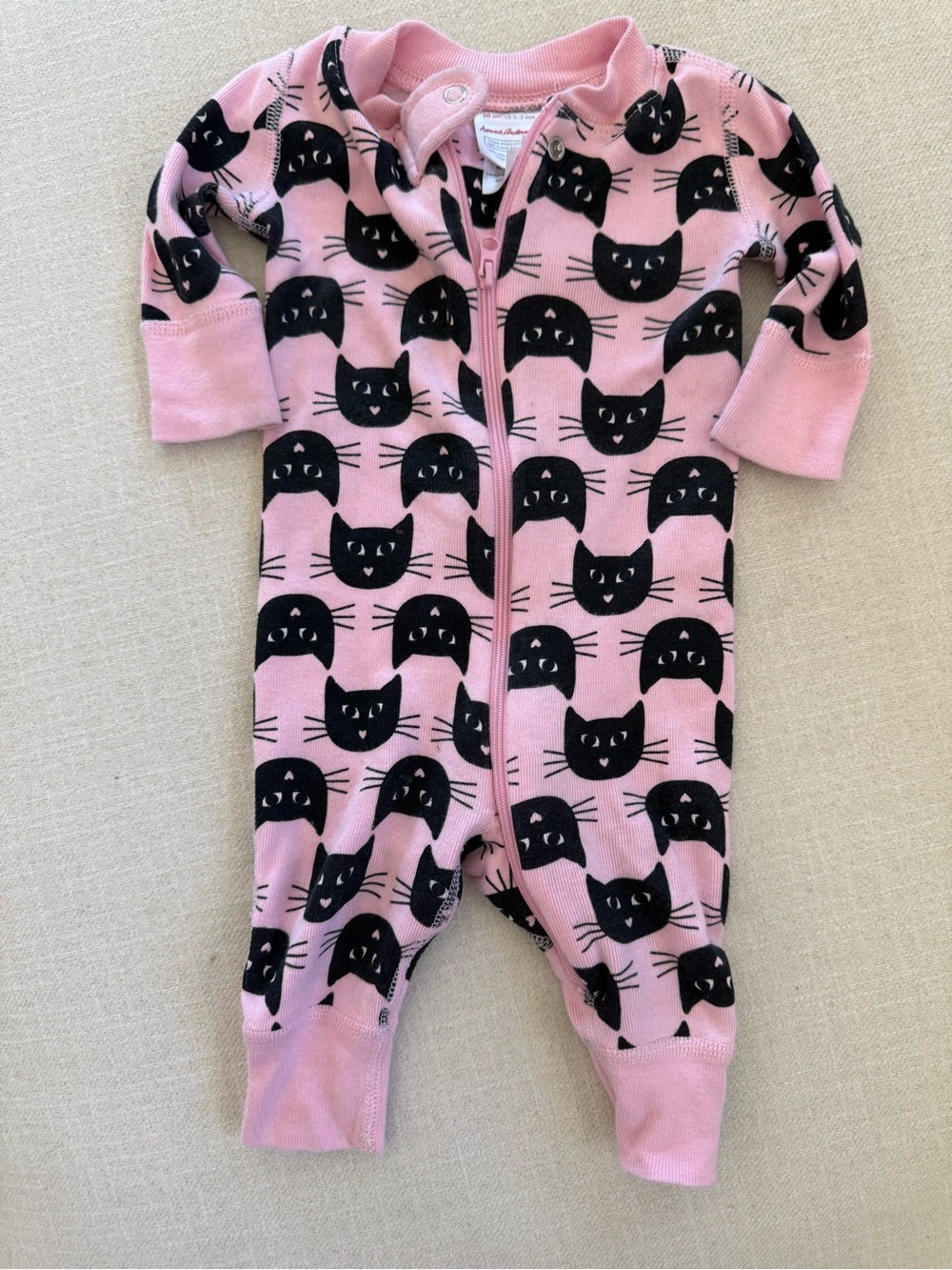 Hanna Andersson pink  cat baby footless onesie baby 0-3months